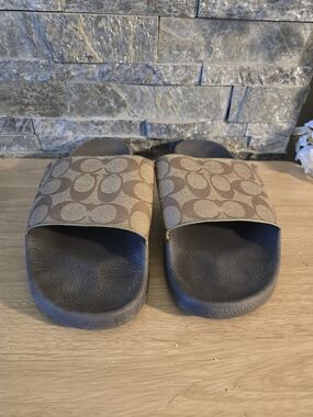Coach Signature Monogram Slide Sandals in Brown